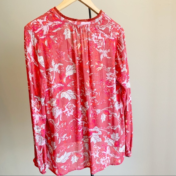Lucky Brand Boho Red Floral Peasant Top - Picture 6 of 8